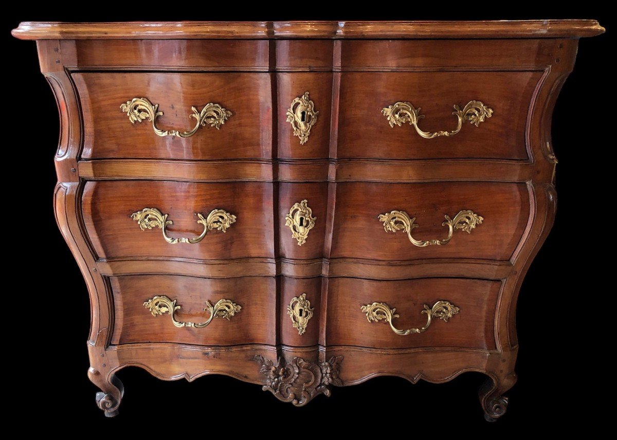 Bordelaise Louis XV Commode Crossbow 18th Century In Molded And Carved Fruit Wood 3 Drawers-photo-4