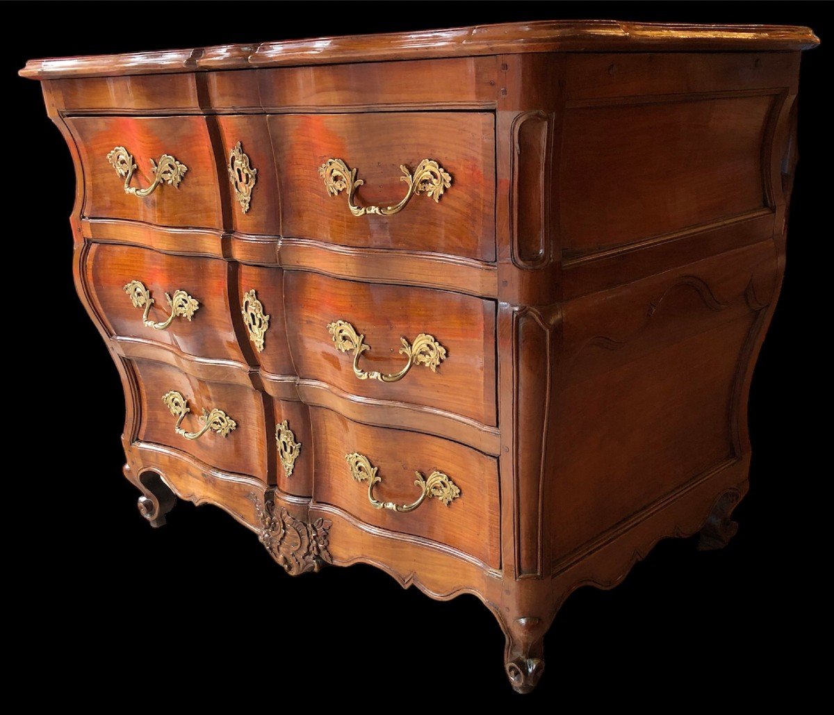 Bordelaise Louis XV Commode Crossbow 18th Century In Molded And Carved Fruit Wood 3 Drawers-photo-4