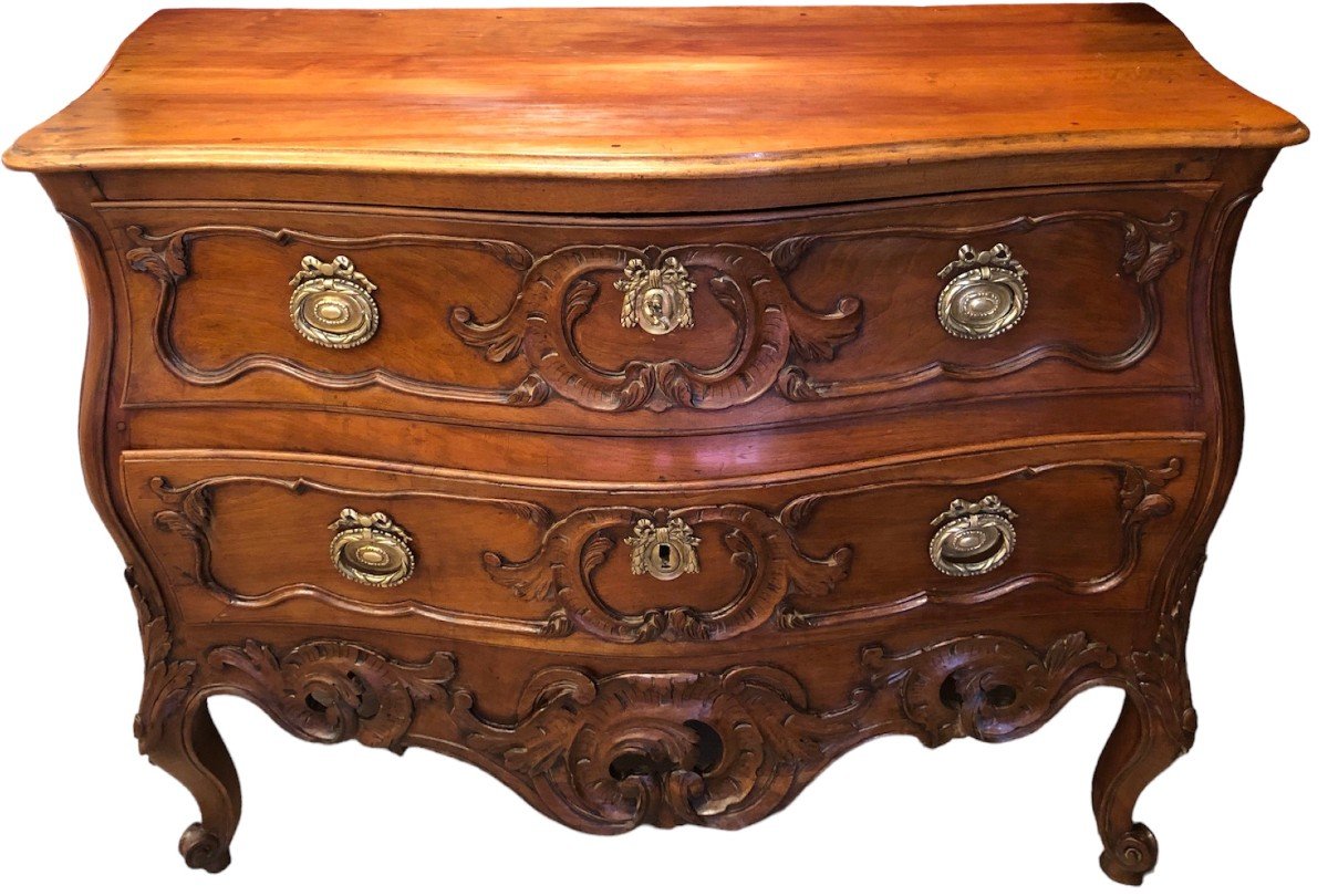 18th Provençal Nîmoise Commode In Walnut Carved With Rocailles Volutes Opening With Two Drawers-photo-2