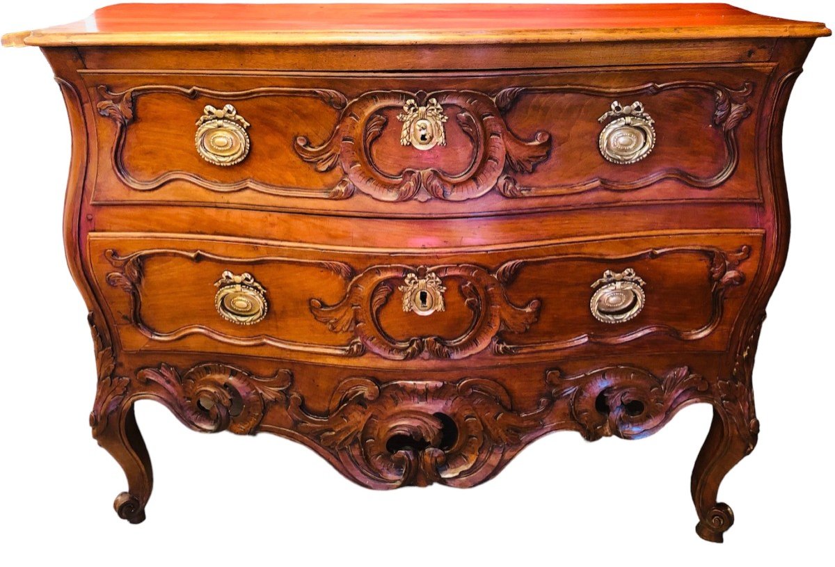 18th Provençal Nîmoise Commode In Walnut Carved With Rocailles Volutes Opening With Two Drawers-photo-3