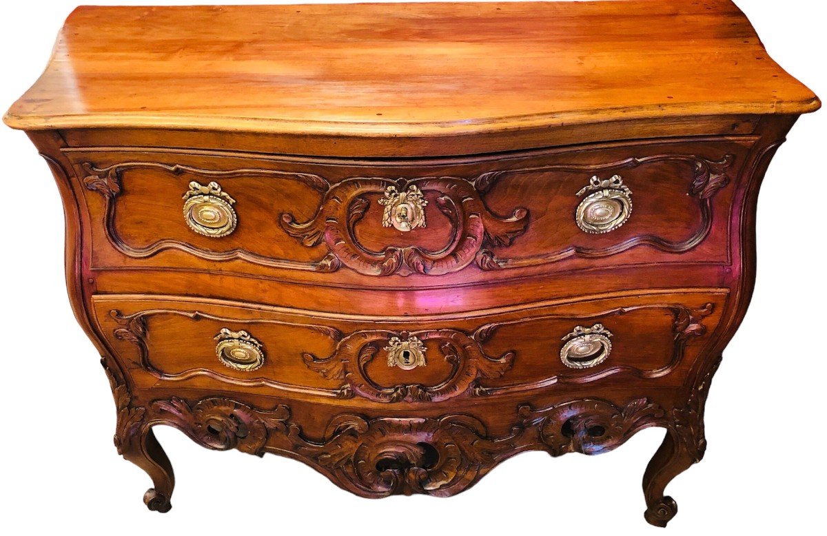 18th Provençal Nîmoise Commode In Walnut Carved With Rocailles Volutes Opening With Two Drawers-photo-4