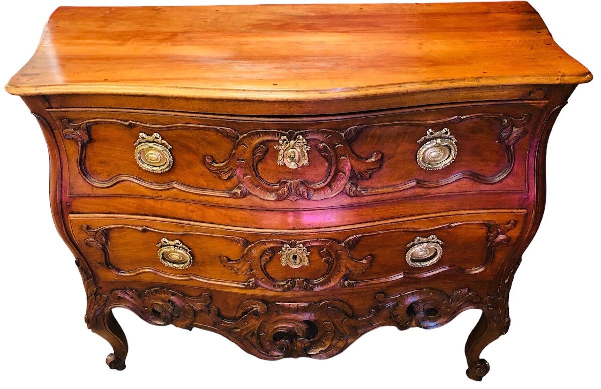 18th Provençal Nîmoise Commode In Walnut Carved With Rocailles Volutes Opening With Two Drawers-photo-1