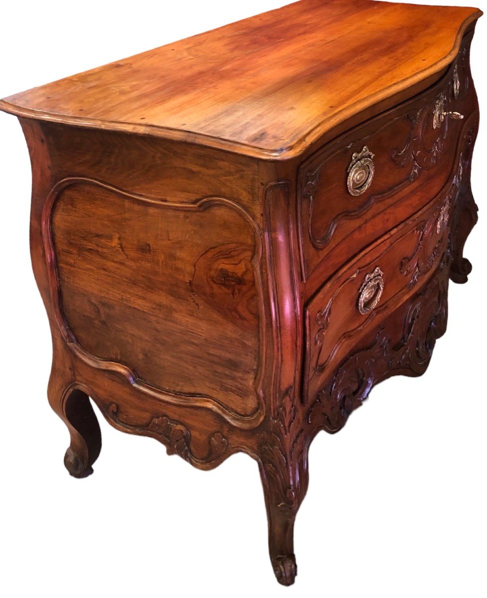 18th Provençal Nîmoise Commode In Walnut Carved With Rocailles Volutes Opening With Two Drawers-photo-2