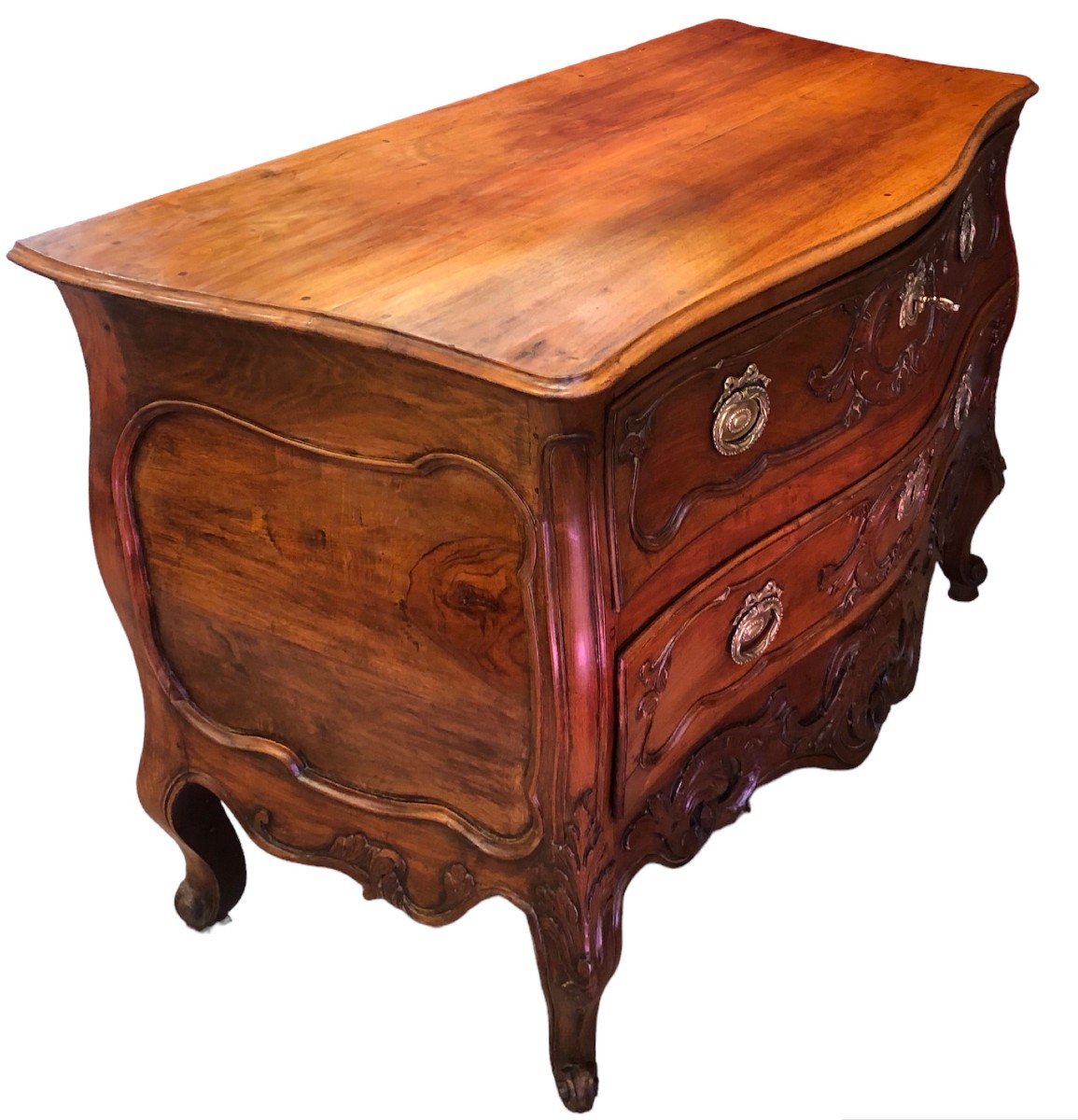 18th Provençal Nîmoise Commode In Walnut Carved With Rocailles Volutes Opening With Two Drawers-photo-3