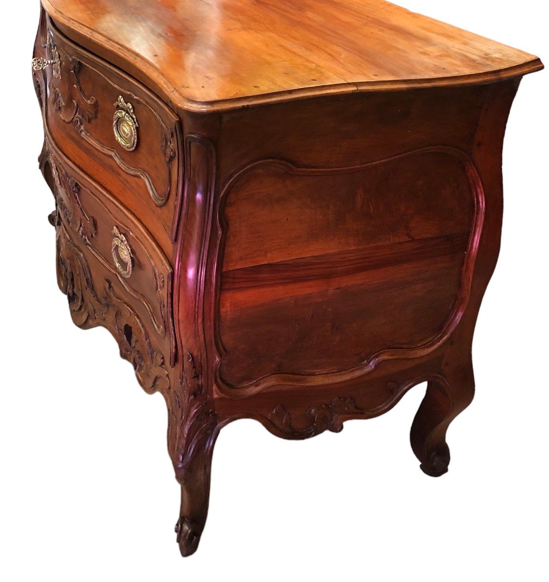 18th Provençal Nîmoise Commode In Walnut Carved With Rocailles Volutes Opening With Two Drawers-photo-4