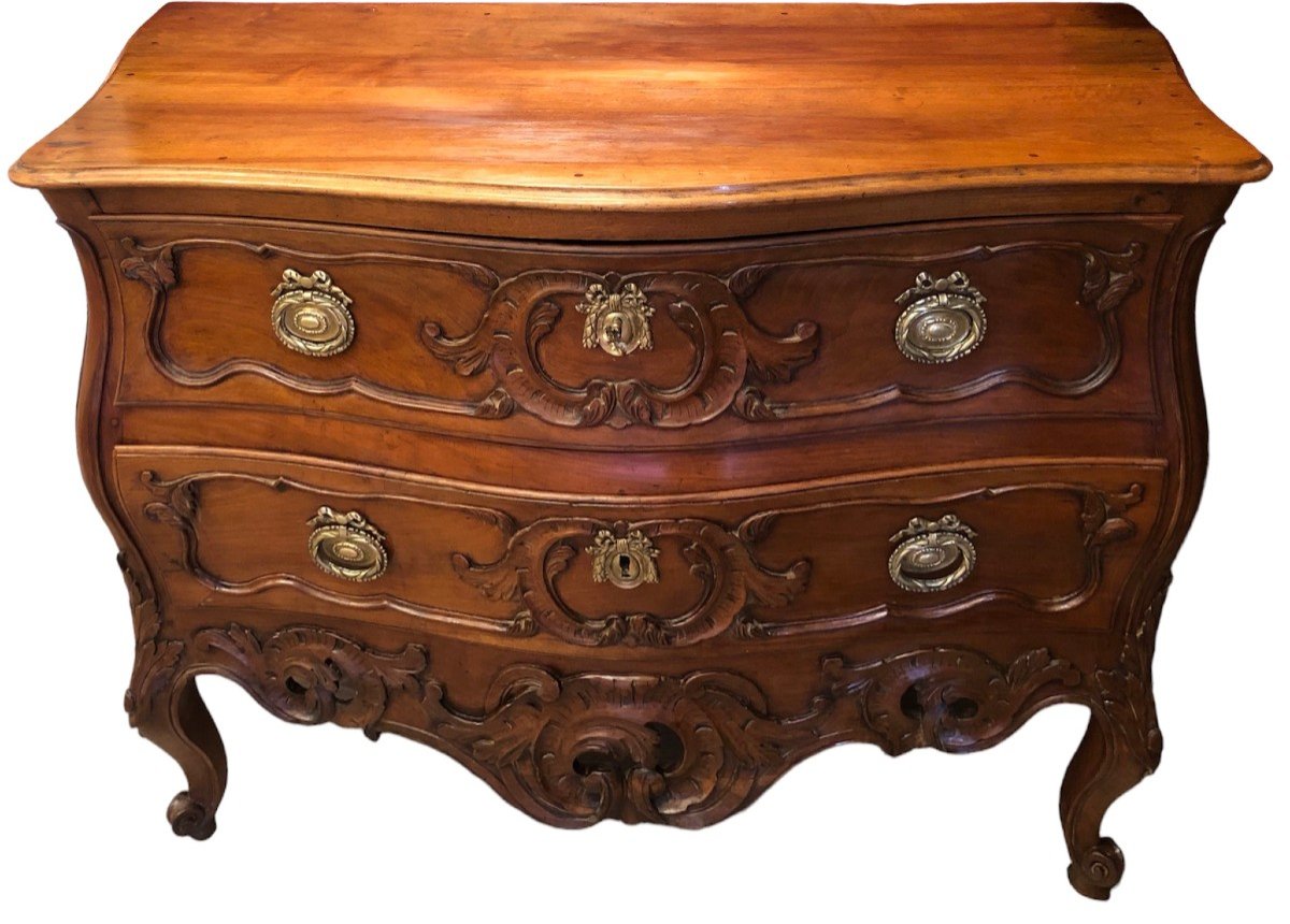 18th Provençal Nîmoise Commode In Walnut Carved With Rocailles Volutes Opening With Two Drawers-photo-5