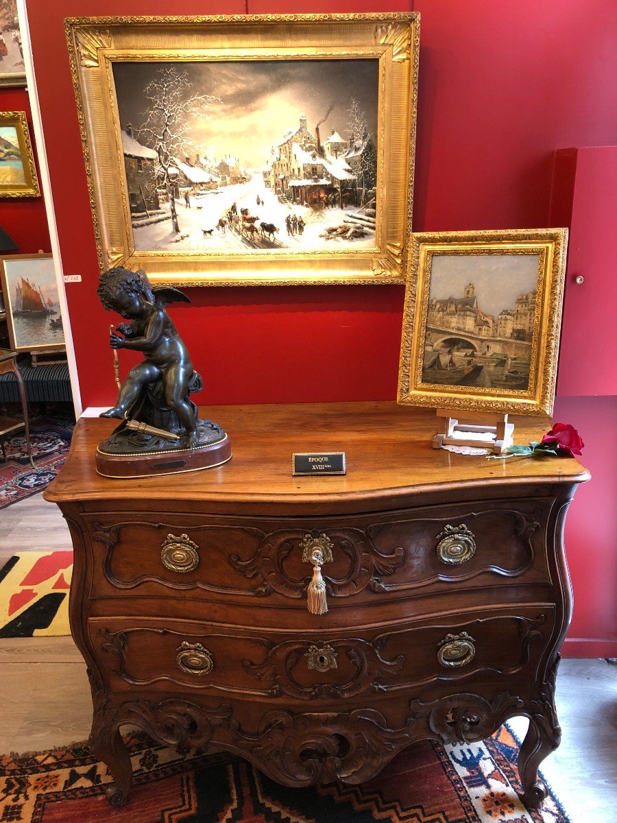 18th Provençal Nîmoise Commode In Walnut Carved With Rocailles Volutes Opening With Two Drawers-photo-7