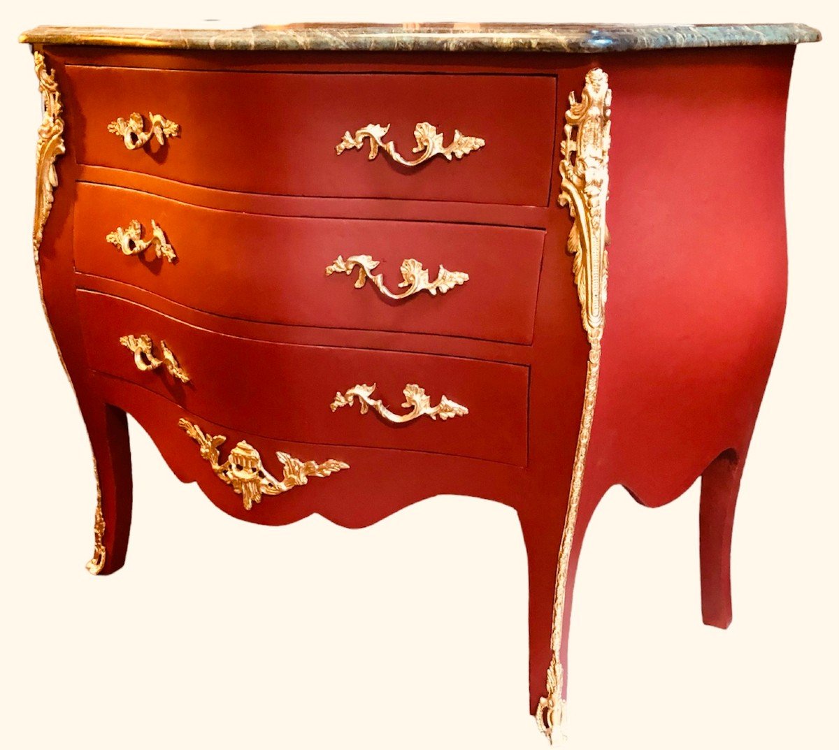 Louis XV Style Commode Opening With Three Drawers In Painted Wood-photo-2