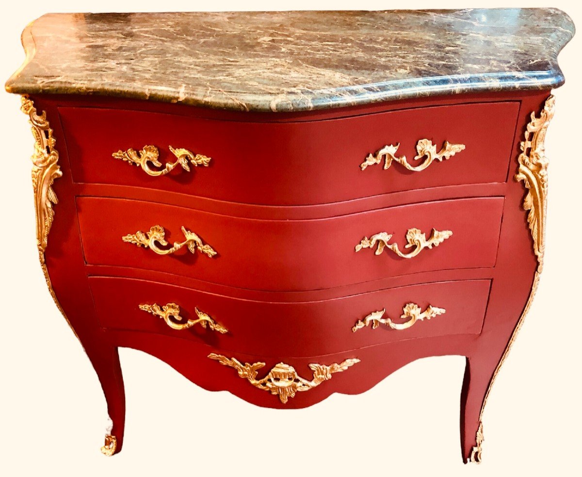 Louis XV Style Commode Opening With Three Drawers In Painted Wood-photo-1