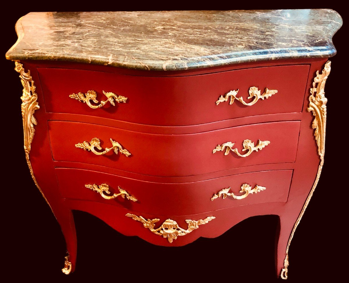 Louis XV Style Commode Opening With Three Drawers In Painted Wood-photo-2