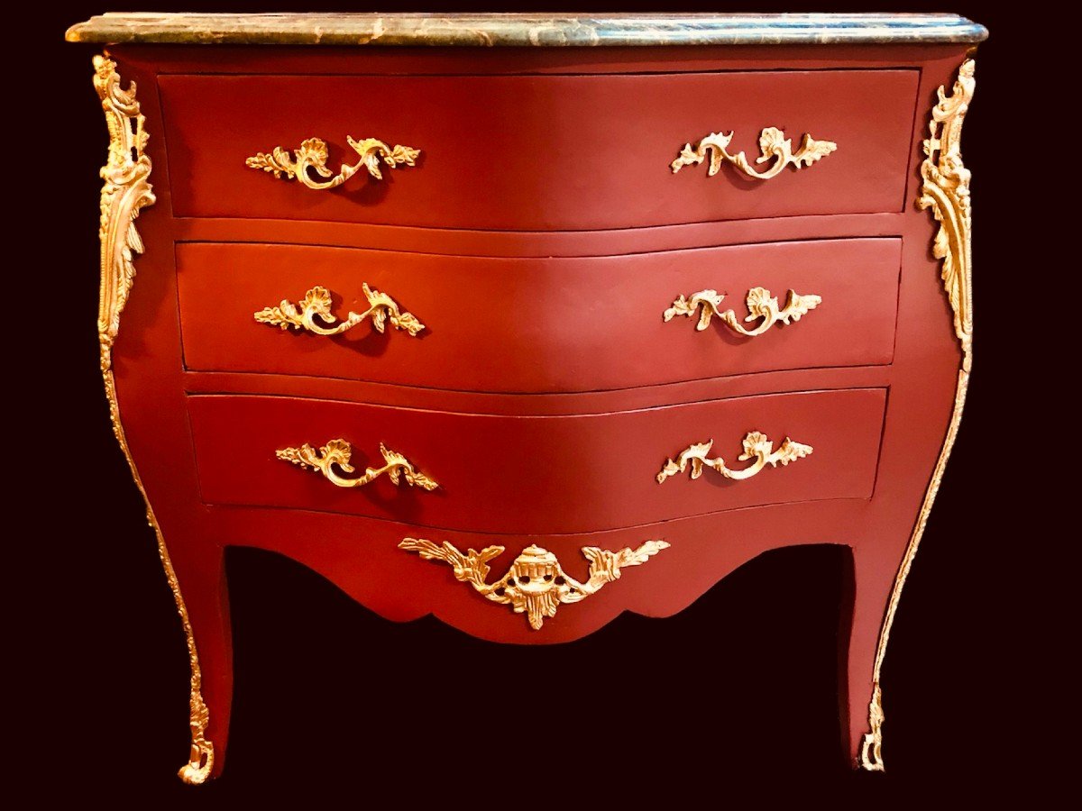 Louis XV Style Commode Opening With Three Drawers In Painted Wood-photo-6