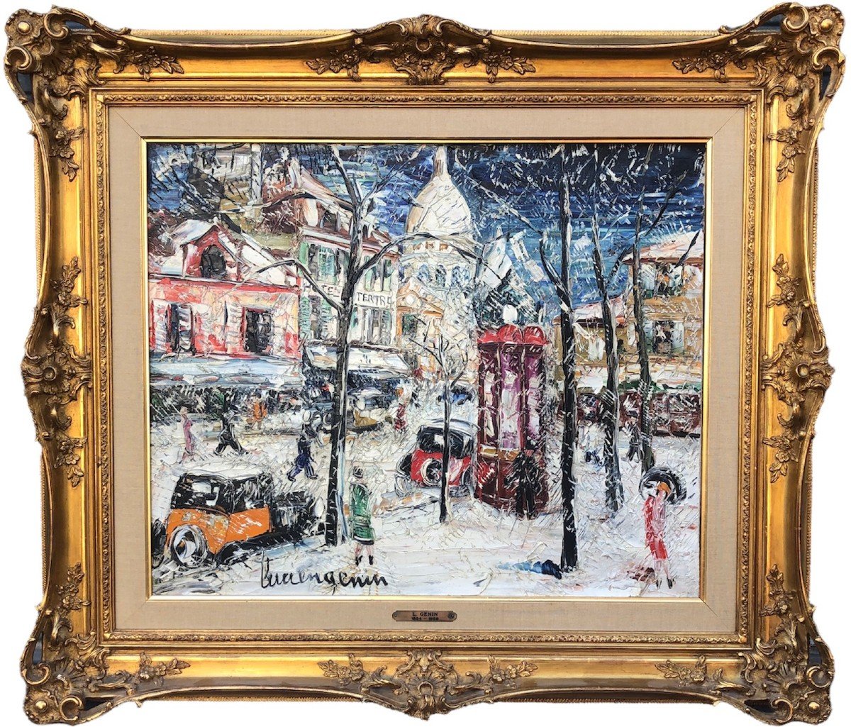 Genin Lucien Peinture 20è Siècle Paris Montmartre Place Du Tertre En Hiver Tableau XXè Certific