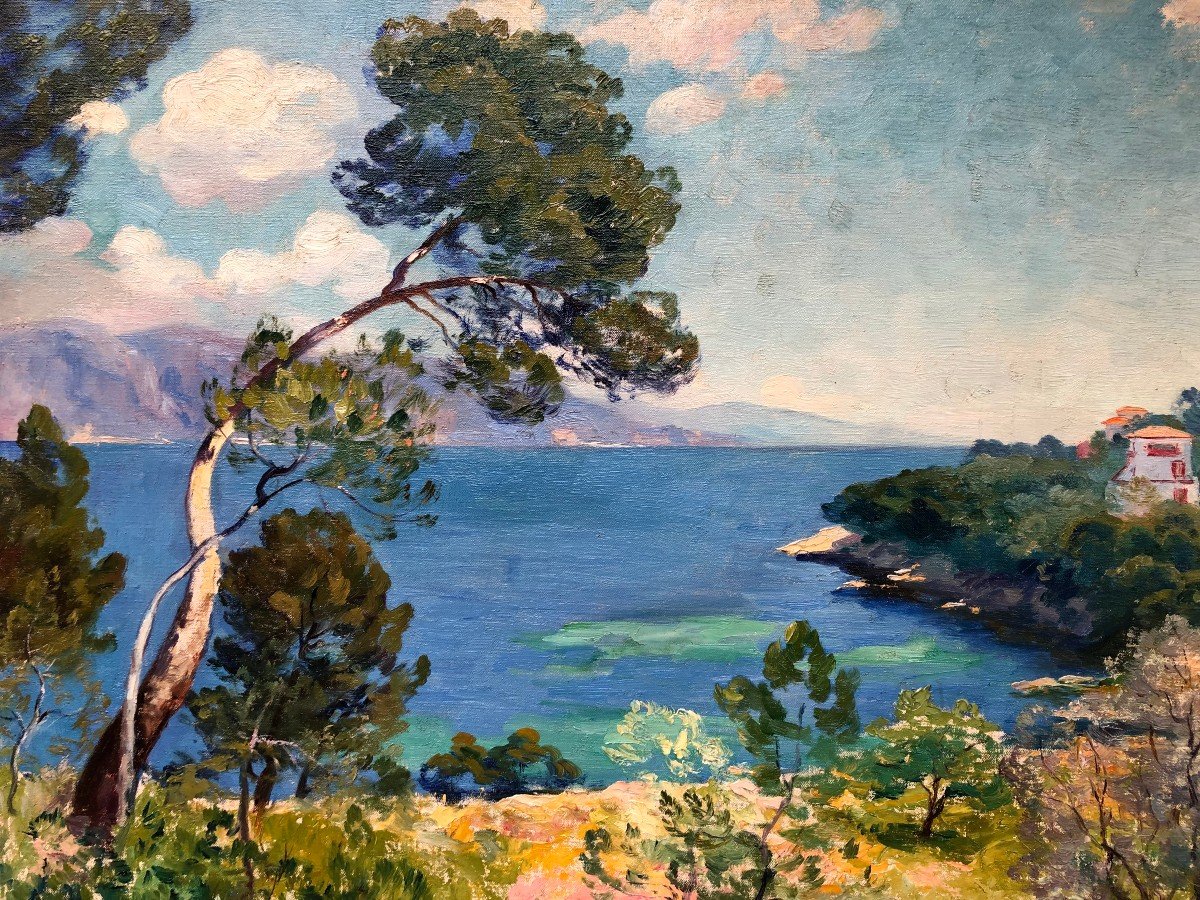 Jamet Henri Le Cap Ferrat In 1927 Oil On Canvas Signed Dated 1927 Certificate Of Authenticity-photo-2