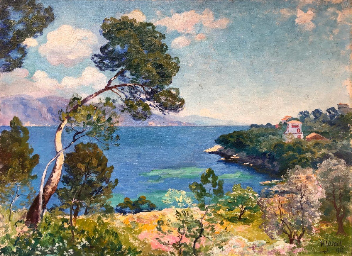 Jamet Henri Le Cap Ferrat In 1927 Oil On Canvas Signed Dated 1927 Certificate Of Authenticity-photo-1