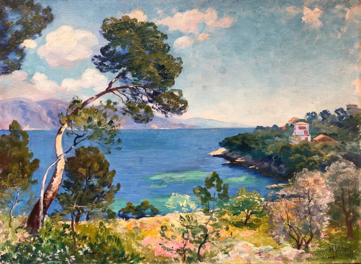 Jamet Henri Le Cap Ferrat In 1927 Oil On Canvas Signed Dated 1927 Certificate Of Authenticity-photo-2