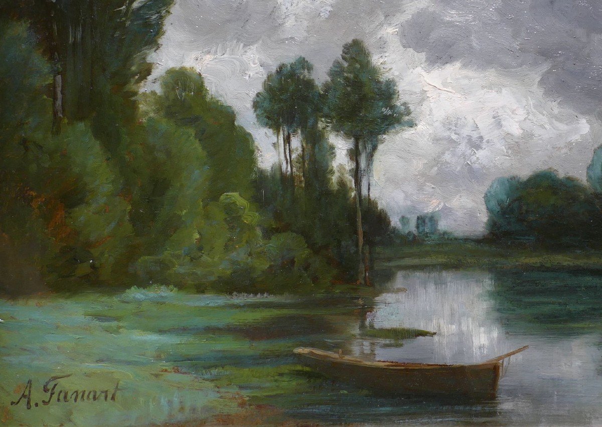 Fanart Antonin Peinture Française XIXè  Bord De Rivière Huile Sur Carton Signée Certificat-photo-2