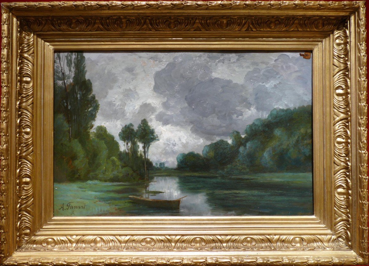 Fanart Antonin Peinture Française XIXè  Bord De Rivière Huile Sur Carton Signée Certificat