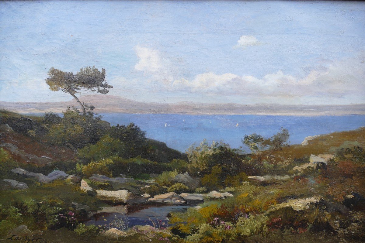 Lansyer Emmanuel Peinture 19è Siècle Paysage Méditerranée Huile Toile Signée Datée Certificat-photo-3