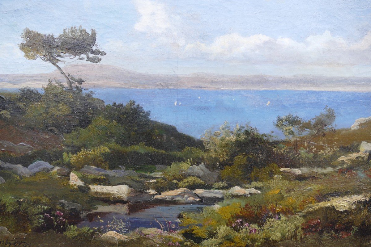 Lansyer Emmanuel Peinture 19è Siècle Paysage Méditerranée Huile Toile Signée Datée Certificat-photo-3