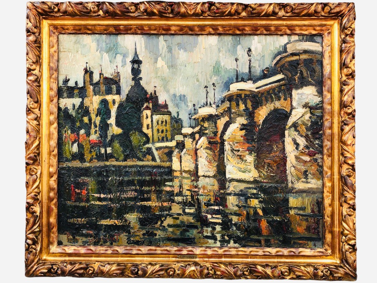 Dumont Pierre Tableau 20ème Siècle Paris Le Pont Neuf Sur La Seine Peinture Huile Sur Toile 