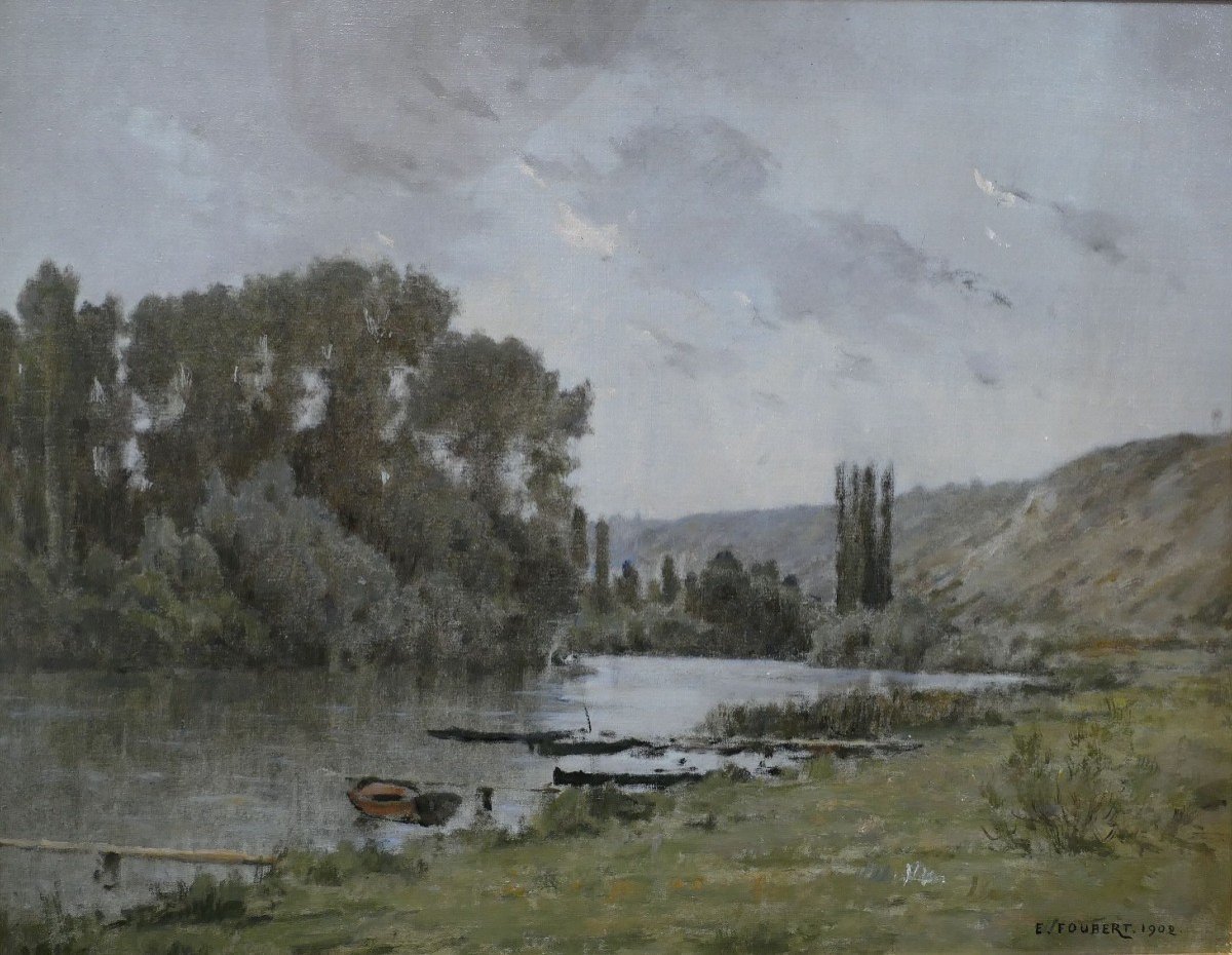 Foubert Emile Peinture Française 20è Ecole Barbizon La Seine à Vetheuil Huile Signée Certificat-photo-3