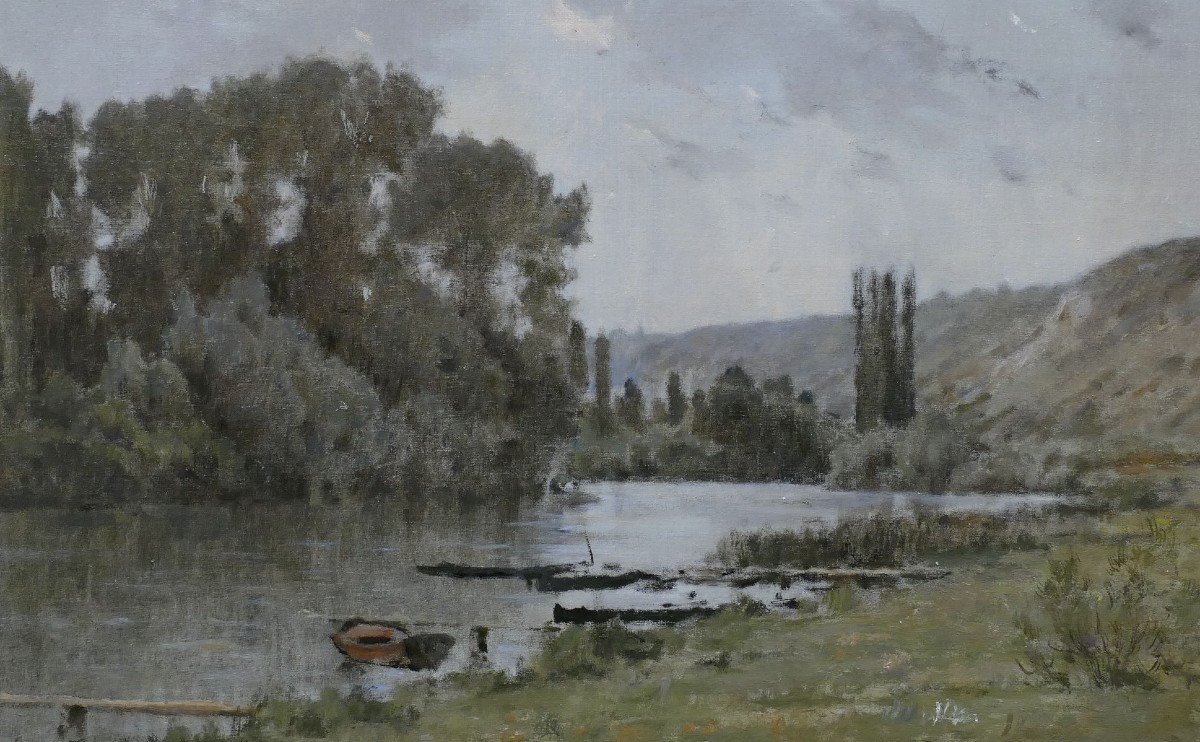 Foubert Emile Peinture Française 20è Ecole Barbizon La Seine à Vetheuil Huile Signée Certificat-photo-1