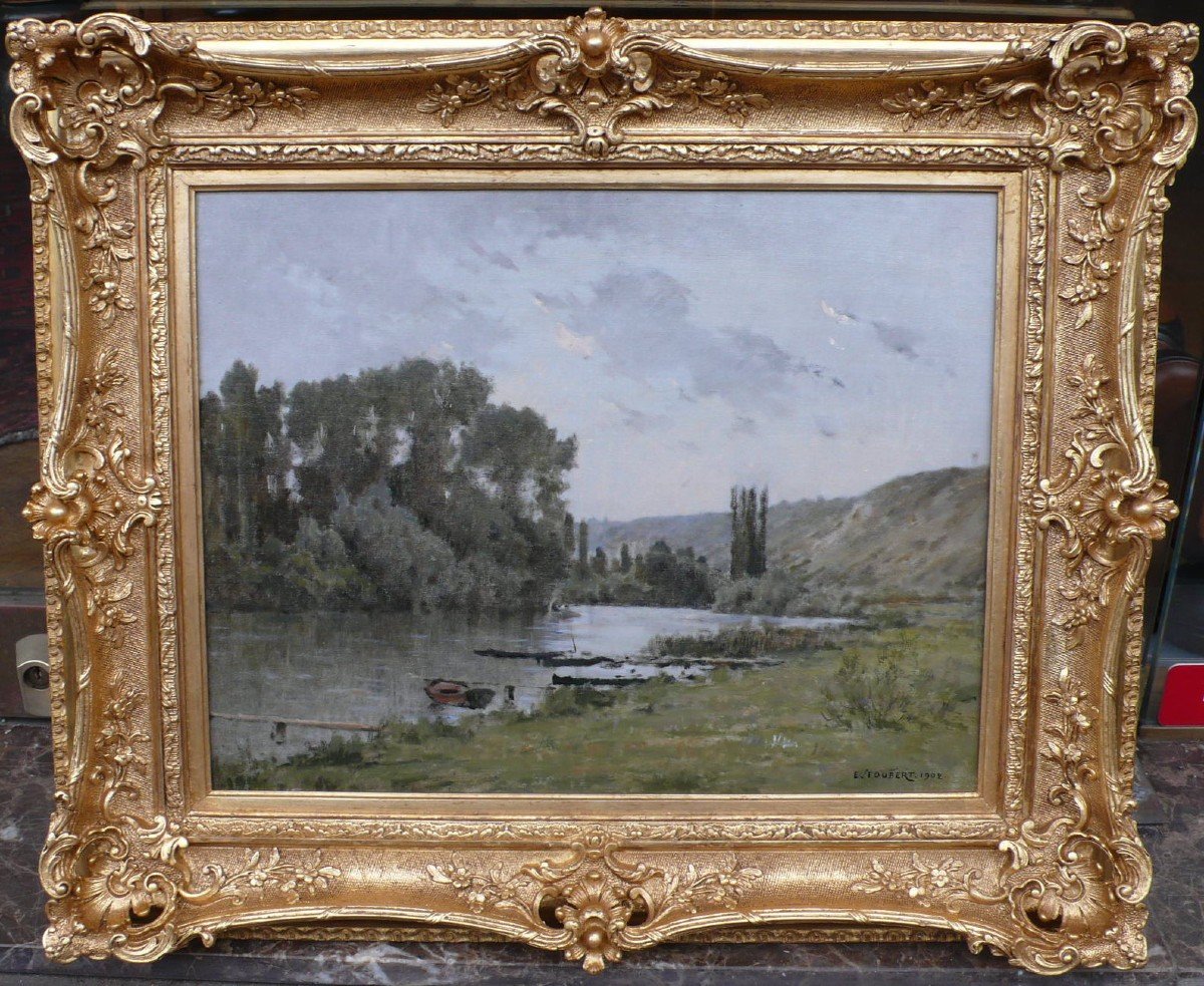 Foubert Emile Peinture Française 20è Ecole Barbizon La Seine à Vetheuil Huile Signée Certificat