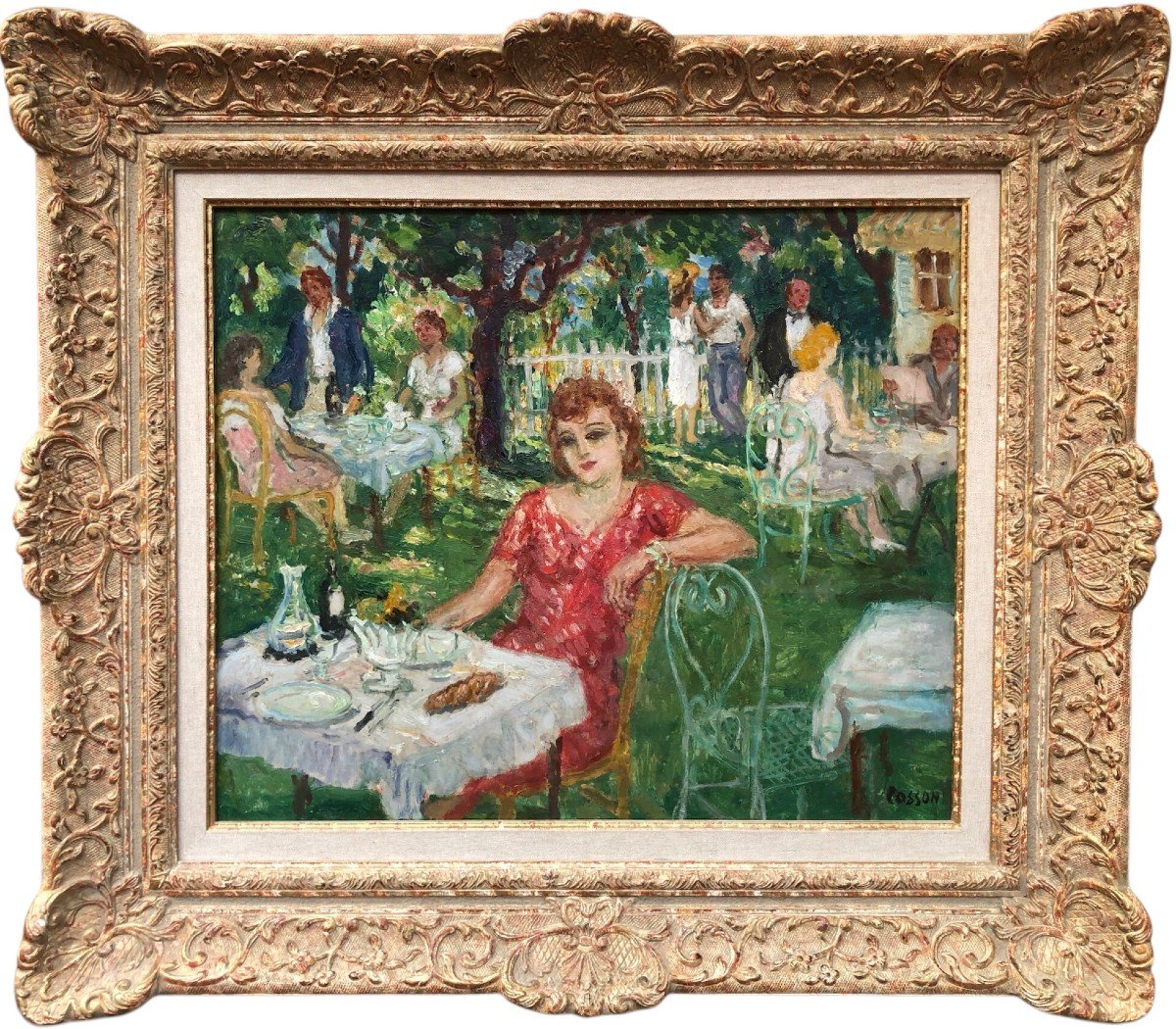 Cosson Marcel Painting 20th Lunch In The Countryside Oil On Panel Signed Certificate 