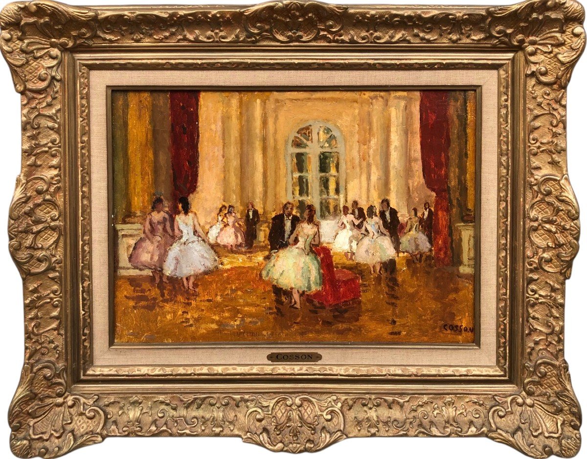 Cosson Marcel Painting 20th The Subscribers' Lounge Oil Canvas Signed Certificate Of Authenticity