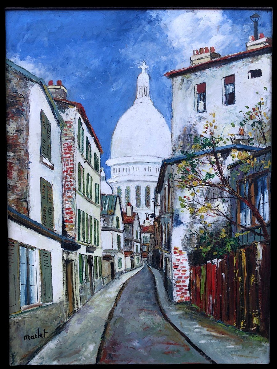 Maclet Elisée Peinture 20è Paris Montmartre Sacré Coeur Huile Signée Certificat D’authenticité-photo-2