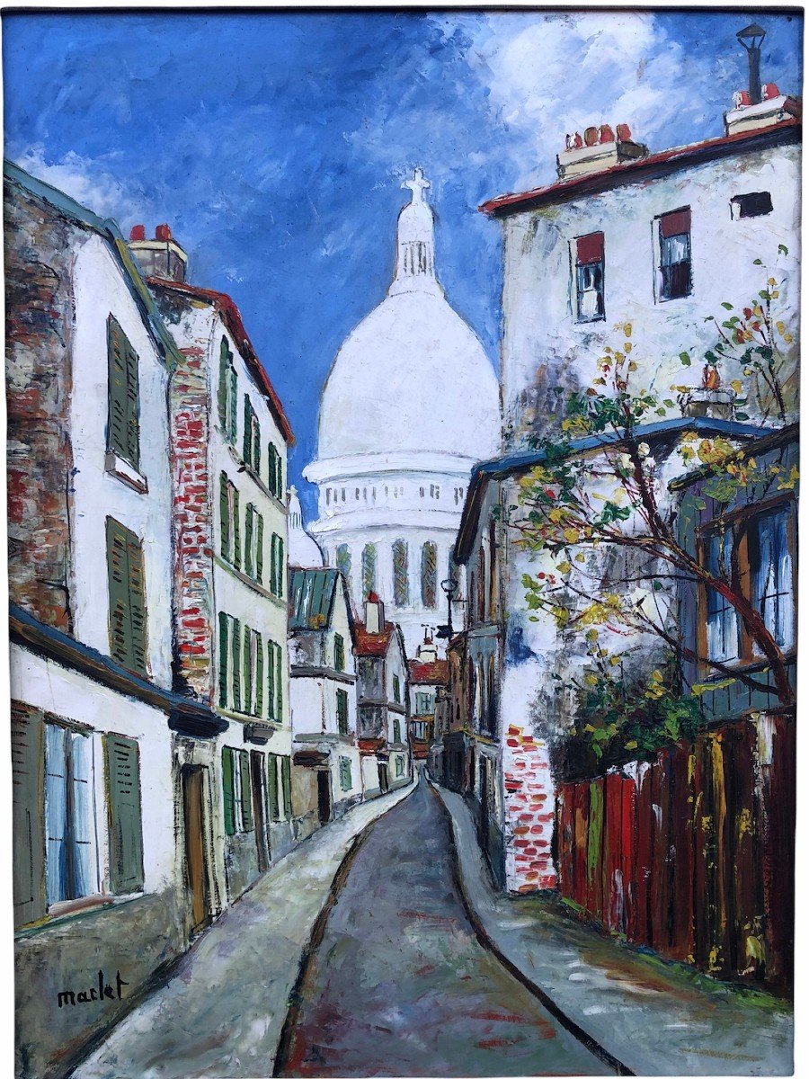 Maclet Elisée Peinture 20è Paris Montmartre Sacré Coeur Huile Signée Certificat D’authenticité-photo-3