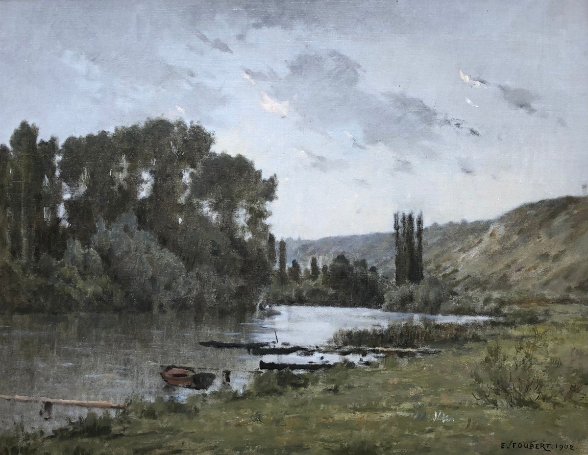 Foubert Emile Peinture Française 20è Ecole Barbizon La Seine à Vetheuil Huile Signée Certificat-photo-3