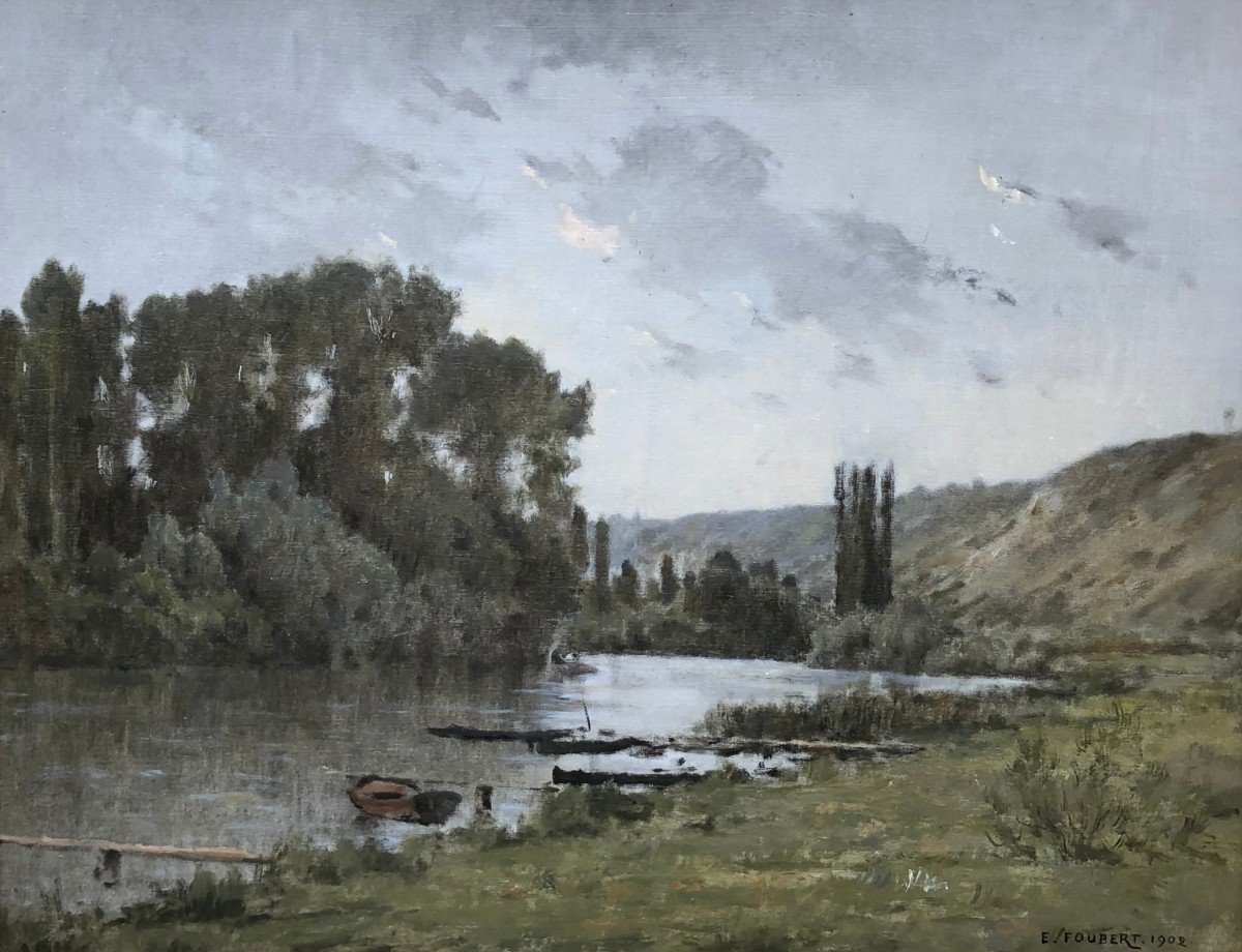 Foubert Emile Peinture Française 20è Ecole Barbizon La Seine à Vetheuil Huile Signée Certificat-photo-4