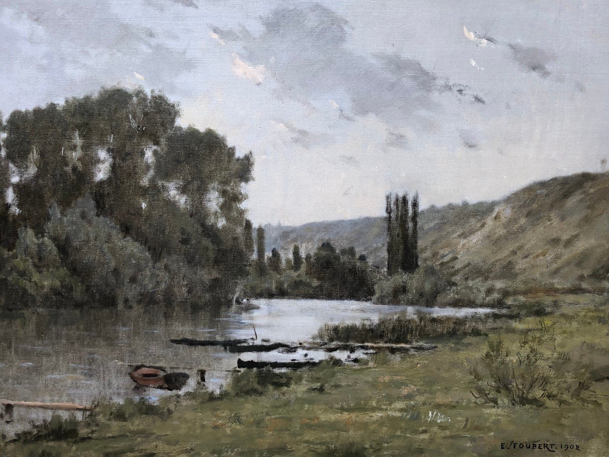 Foubert Emile Peinture Française 20è Ecole Barbizon La Seine à Vetheuil Huile Signée Certificat-photo-1