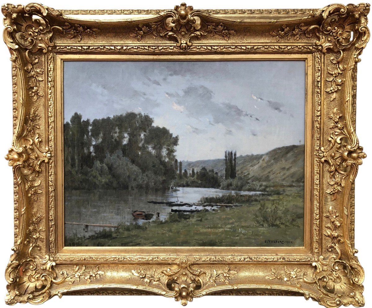 Foubert Emile Peinture Française 20è Ecole Barbizon La Seine à Vetheuil Huile Signée Certificat