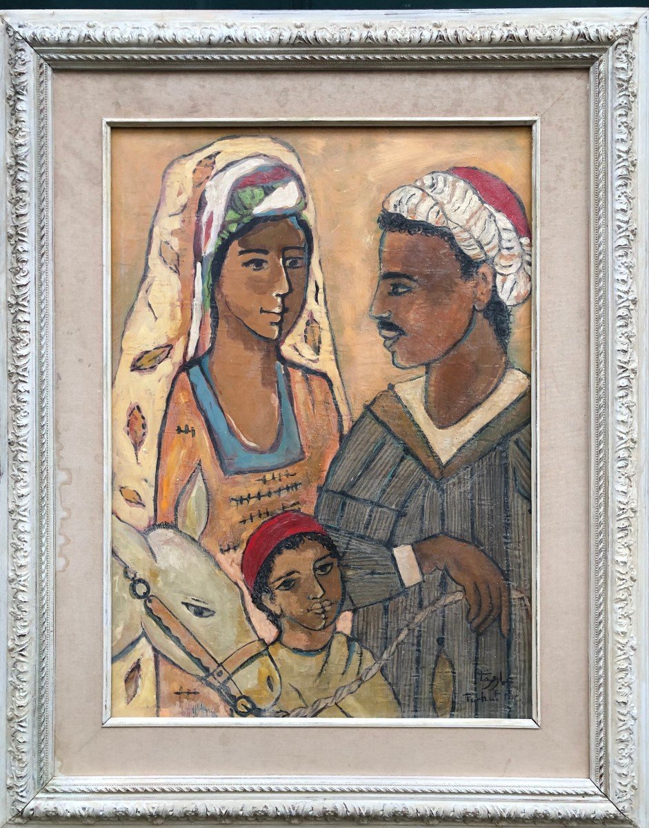 Faraht Ammar Tunisian Family Oil On Panel Signed