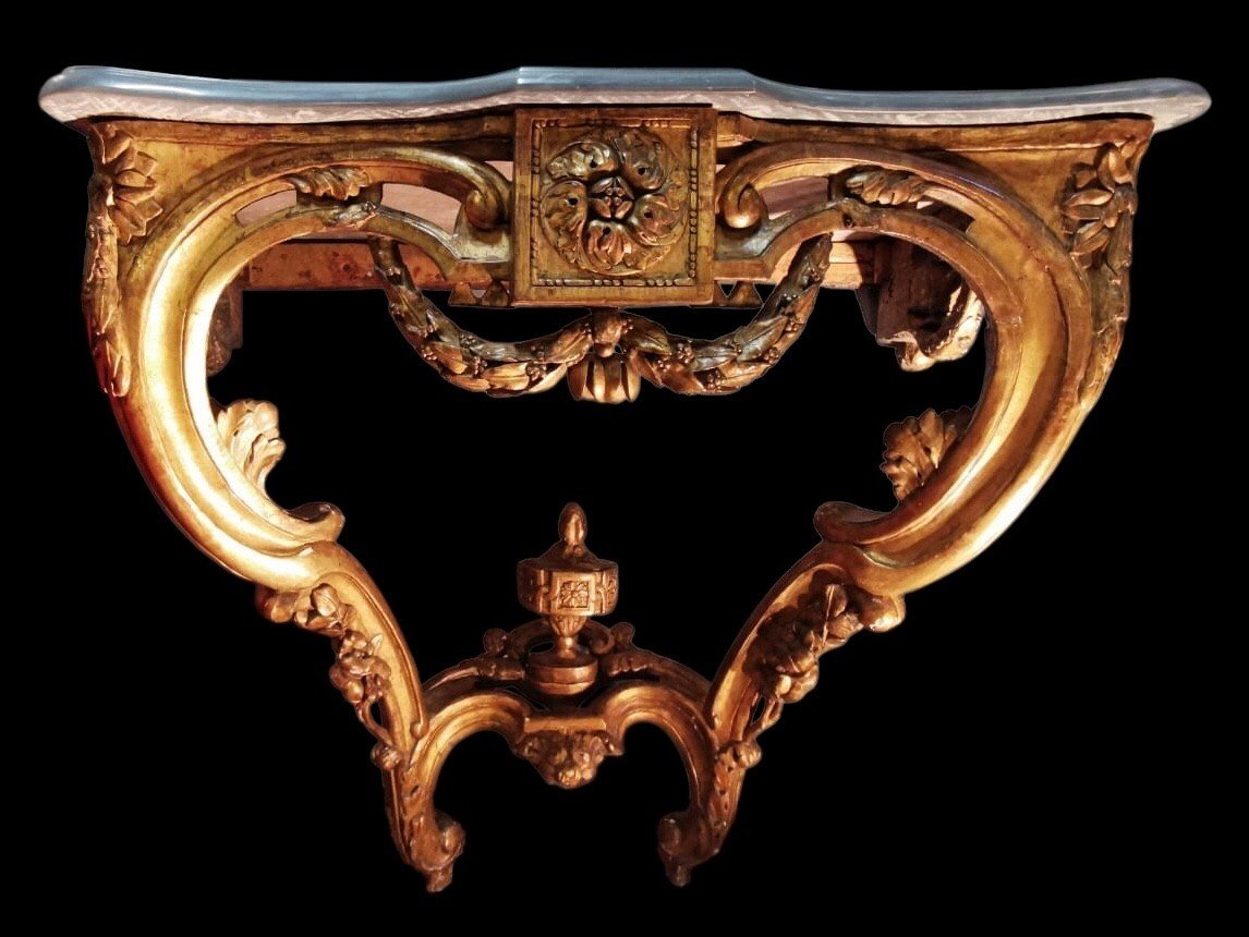 Console D’applique époque Transition Louis XV/louis XVI Bois Sculpté Doré Dessus De Marbre -photo-3