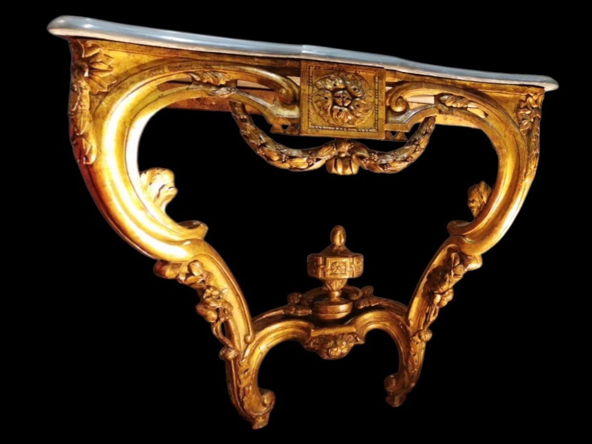 Console D’applique époque Transition Louis XV/louis XVI Bois Sculpté Doré Dessus De Marbre -photo-2