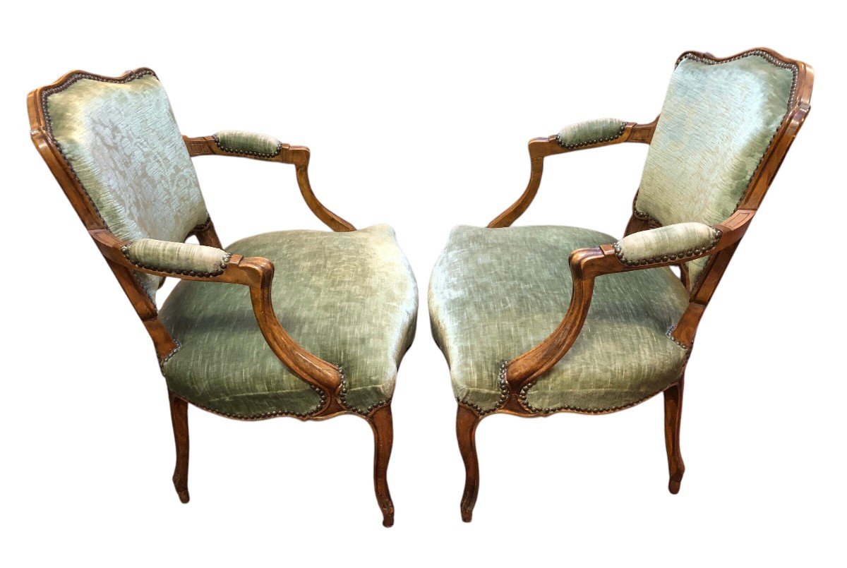 Pair Of Louis XV Style Dressing Chairs With Scalloped Backrest In Beech-photo-3