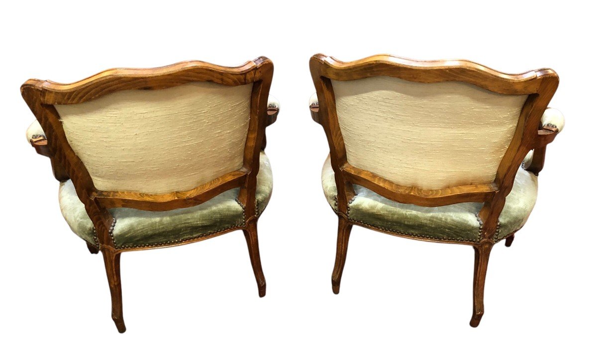 Pair Of Louis XV Style Dressing Chairs With Scalloped Backrest In Beech-photo-1