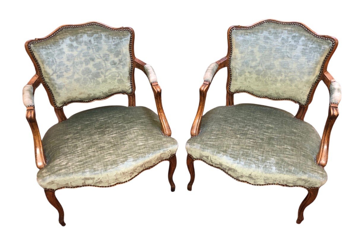 Pair Of Louis XV Style Dressing Chairs With Scalloped Backrest In Beech-photo-2