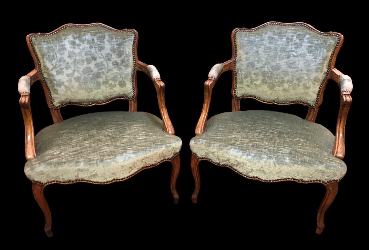 Pair Of Louis XV Style Dressing Chairs With Scalloped Backrest In Beech-photo-3