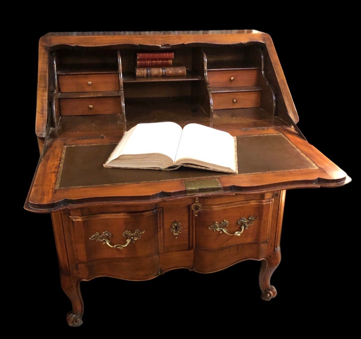 Bureau Dit « scriban » De Style Louis XV En Bois Fruitier 1 Abattant Deux Tiroirs-photo-2