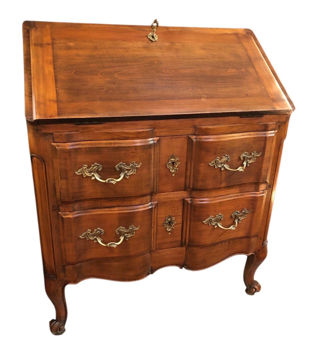 Bureau Dit « scriban » De Style Louis XV En Bois Fruitier 1 Abattant Deux Tiroirs-photo-3