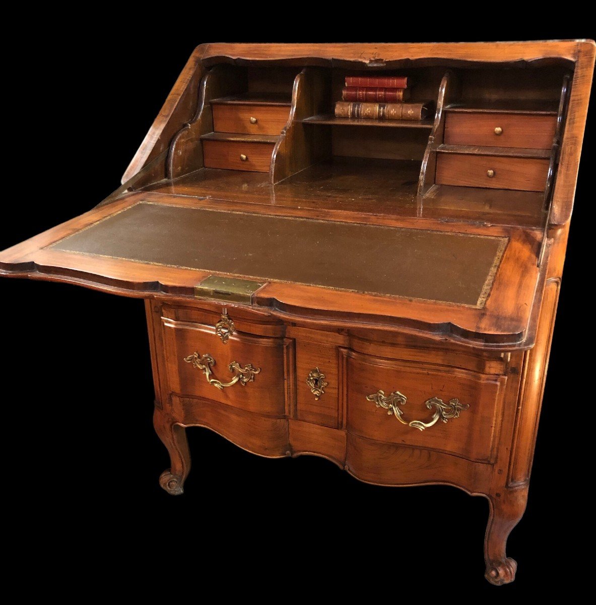 Bureau Dit « scriban » De Style Louis XV En Bois Fruitier 1 Abattant Deux Tiroirs-photo-4