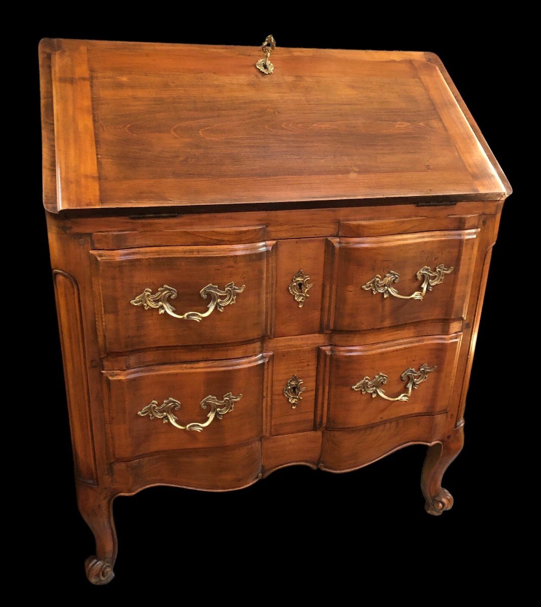 Bureau Dit « scriban » De Style Louis XV En Bois Fruitier 1 Abattant Deux Tiroirs-photo-1