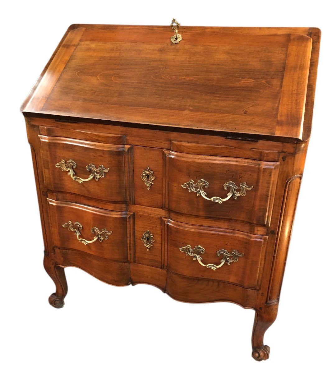 Bureau Dit « scriban » De Style Louis XV En Bois Fruitier 1 Abattant Deux Tiroirs-photo-2