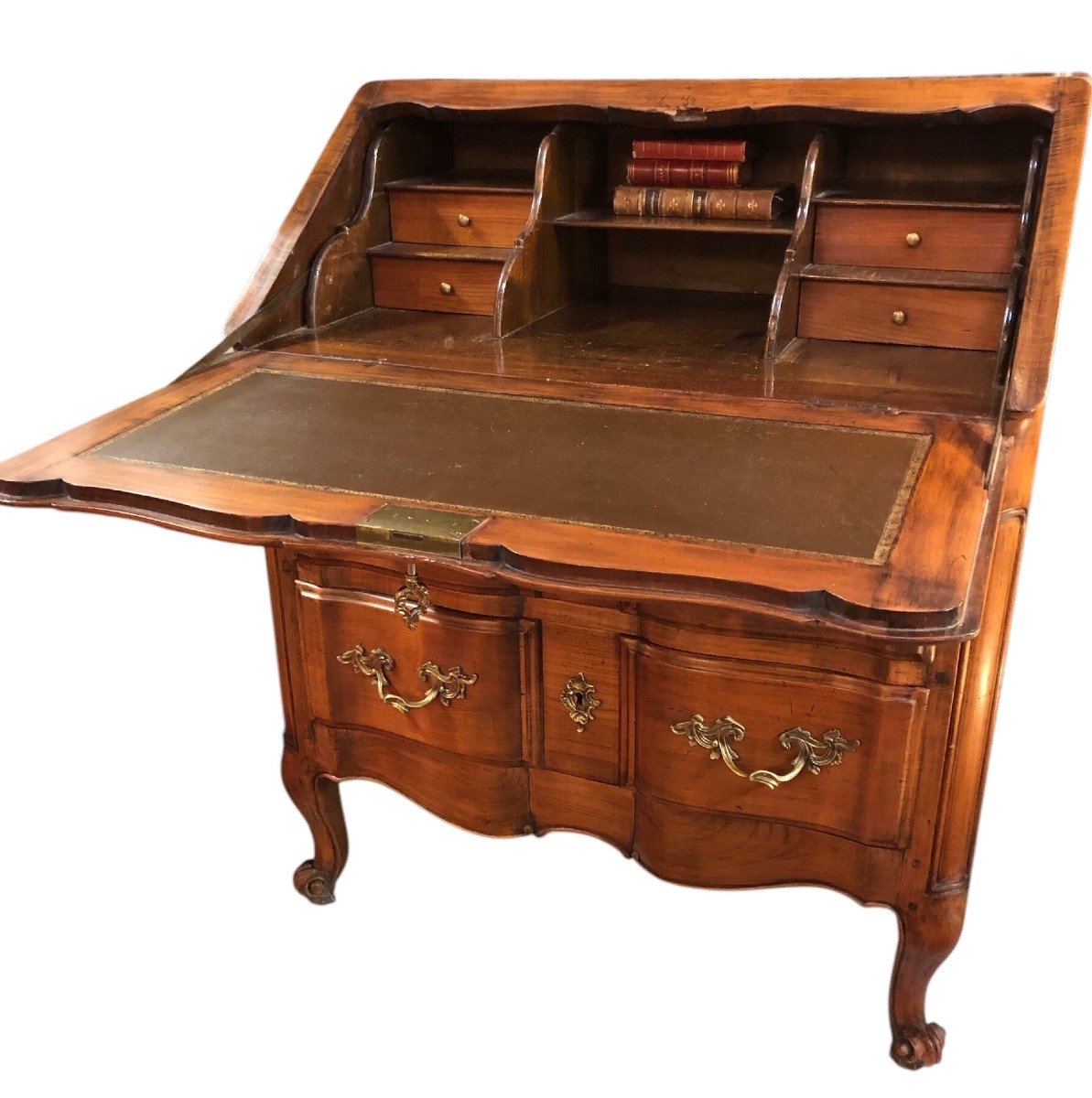 Bureau Dit « scriban » De Style Louis XV En Bois Fruitier 1 Abattant Deux Tiroirs-photo-3