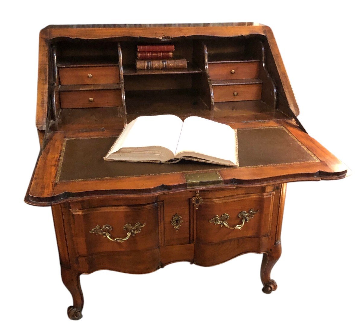 Bureau Dit « scriban » De Style Louis XV En Bois Fruitier 1 Abattant Deux Tiroirs