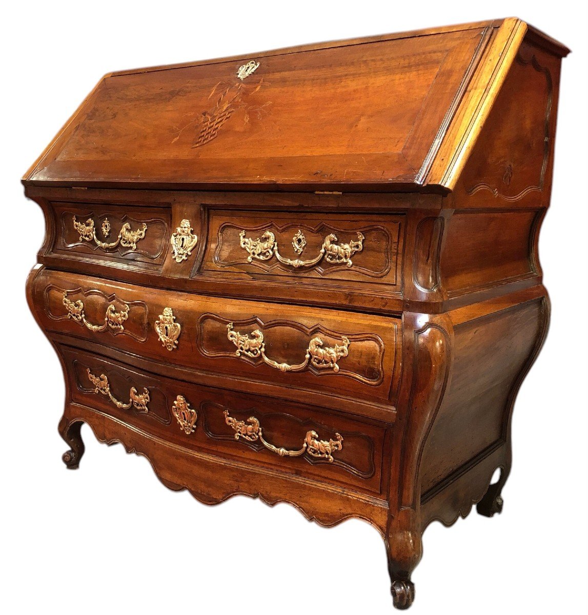 Commode Bordelaise Dite Scriban En Noyer Et Acajou époque Louis XV-photo-1